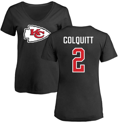 Women Kansas City Chiefs #2 Colquitt Dustin Black Name and Number Logo Slim Fit TShirt